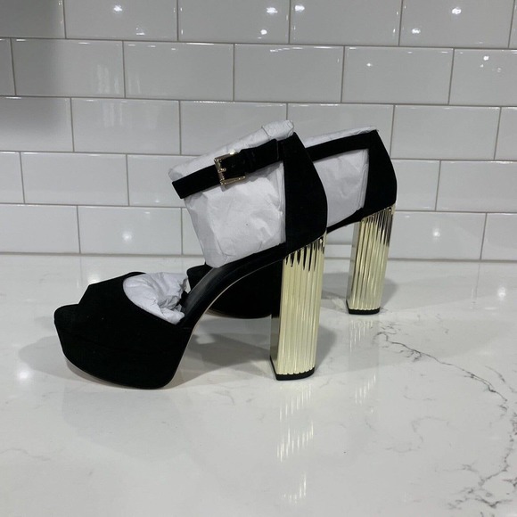 Michael Michael Kors | Strappy Platform Heels Shoes Black Open Toe - Picture 5 of 8